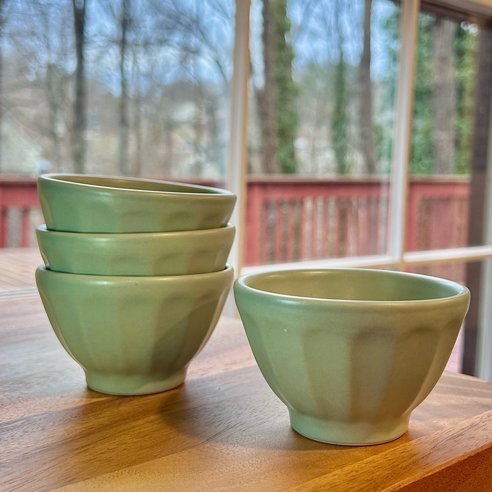 Anthropologie Latte Stoneware Nut Bowl Amelie, mint green color, set of 4